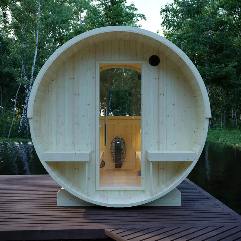 Helsinki Finnish Barrel Sauna with Terrace and WiFi Heater - Finnish Sauna Builders by Finnish Sauna Builders