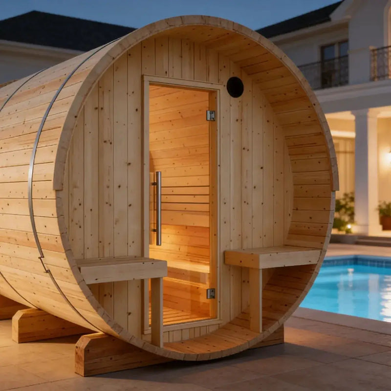 Helsinki Finnish Barrel Sauna with Terrace and WiFi Heater - Finnish Sauna Builders by Finnish Sauna Builders
