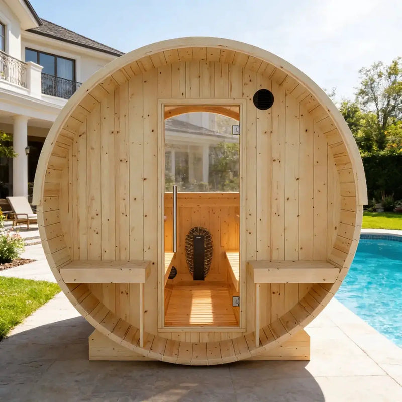 Helsinki Finnish Barrel Sauna with Terrace and WiFi Heater - Finnish Sauna Builders by Finnish Sauna Builders