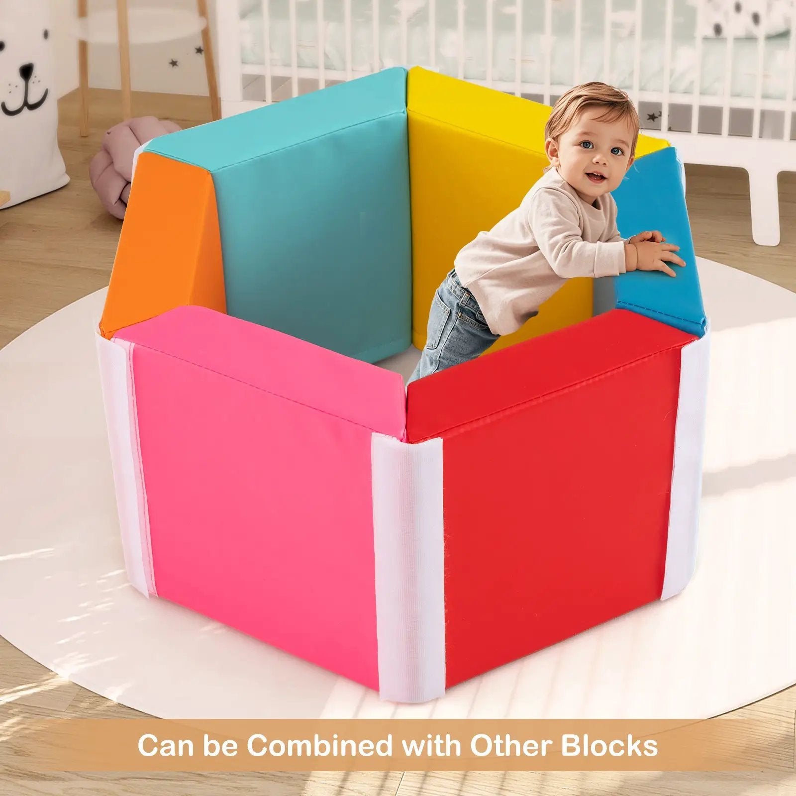 Hexagon Kids Ball Pit Foam Climbing Exercise Mat with Detachable PU Covers-Multicolor by DirectDeals