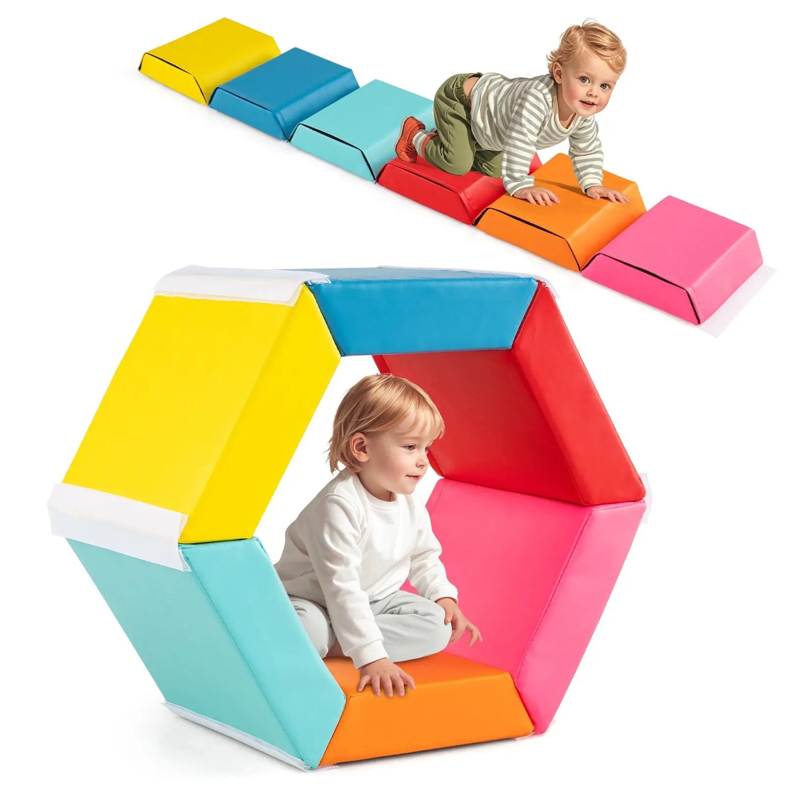 Hexagon Kids Ball Pit Foam Climbing Exercise Mat with Detachable PU Covers-Multicolor by DirectDeals