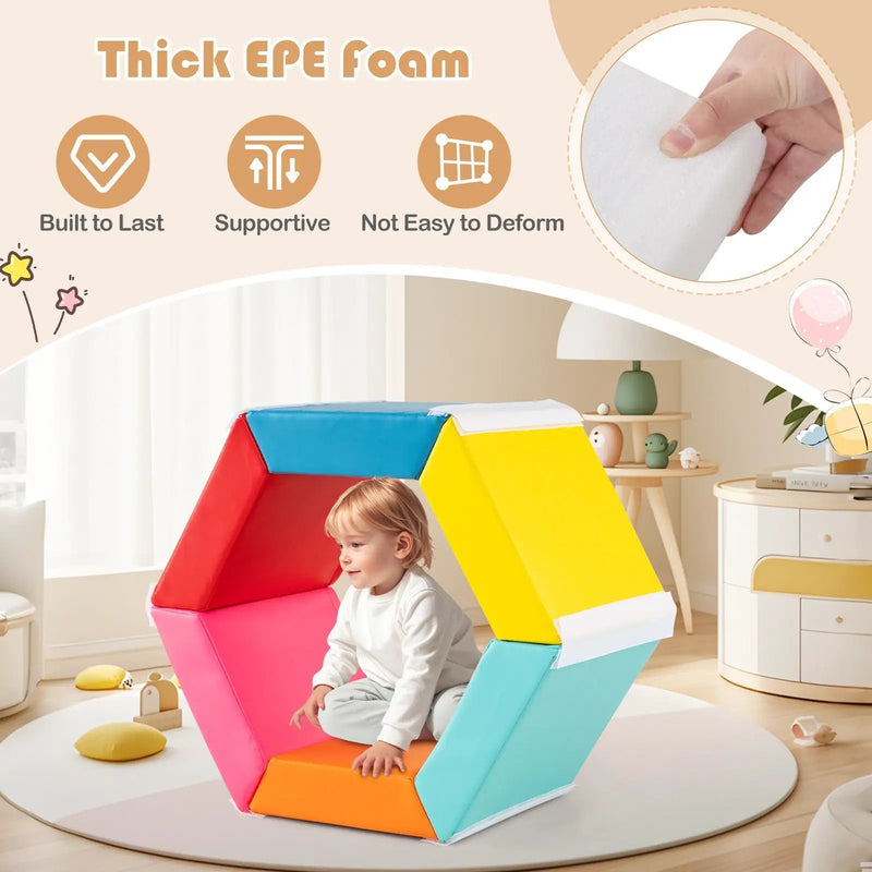 Hexagon Kids Ball Pit Foam Climbing Exercise Mat with Detachable PU Covers-Multicolor by DirectDeals