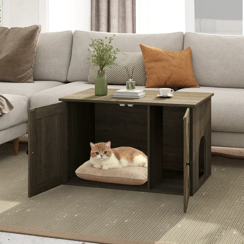Hidden Cat Litter Box Enclosure Furniture with Divider-Oak by DirectDeals