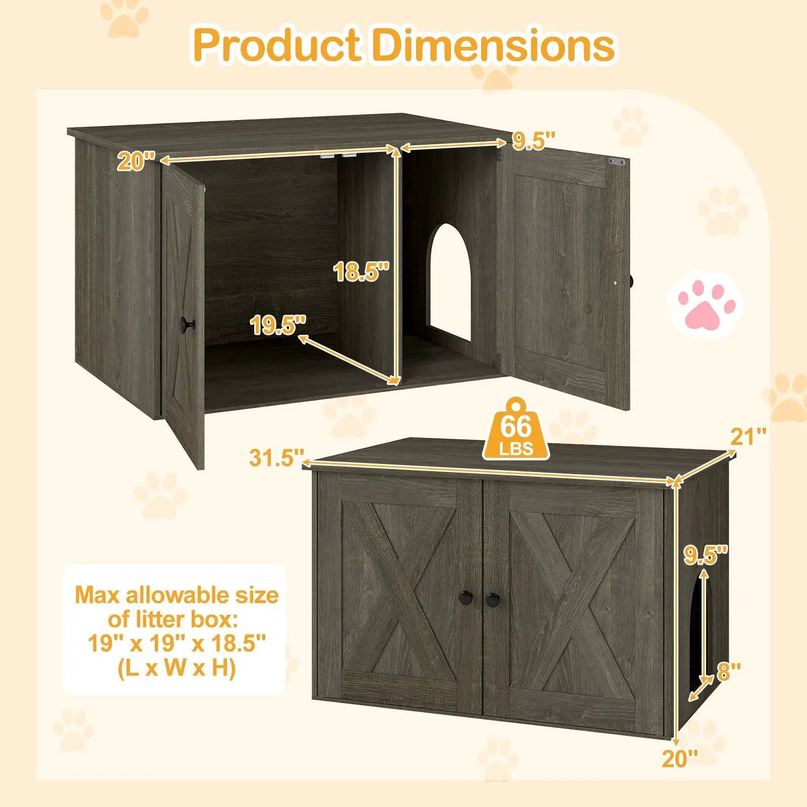 Hidden Cat Litter Box Enclosure Furniture with Divider-Oak by DirectDeals