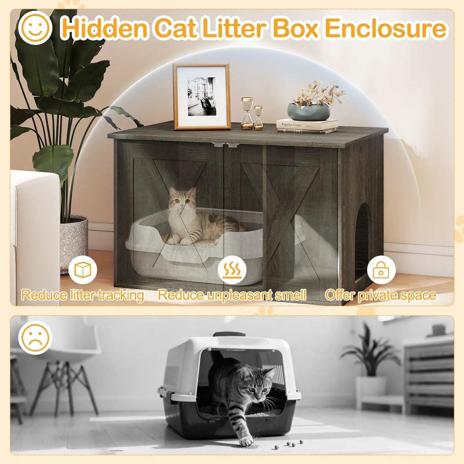 Hidden Cat Litter Box Enclosure Furniture with Divider-Oak by DirectDeals