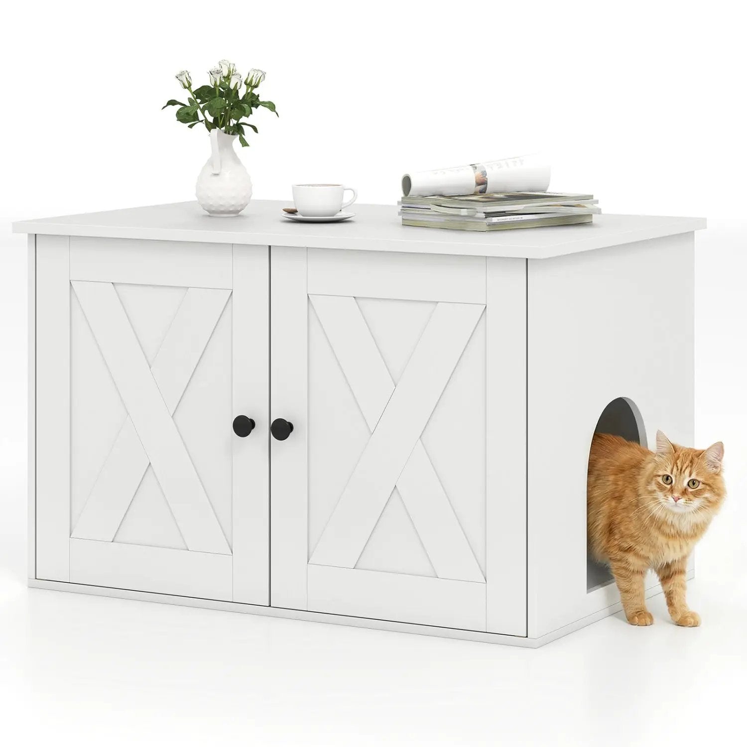 Hidden Cat Litter Box Enclosure Furniture with Divider-Oak by DirectDeals