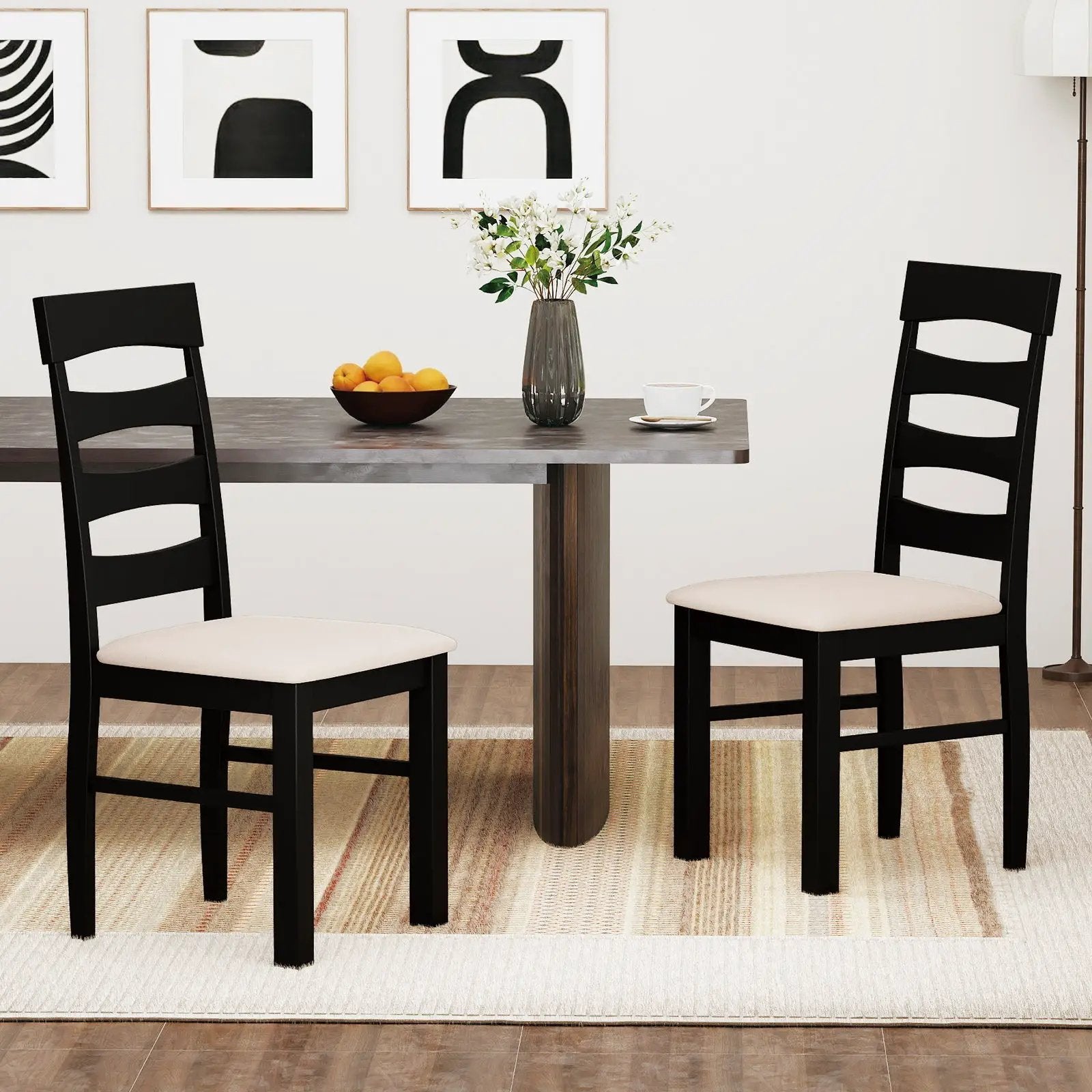 High Back Dining Room Chairs Set of 2 with Padded Seat-Black by DirectDeals