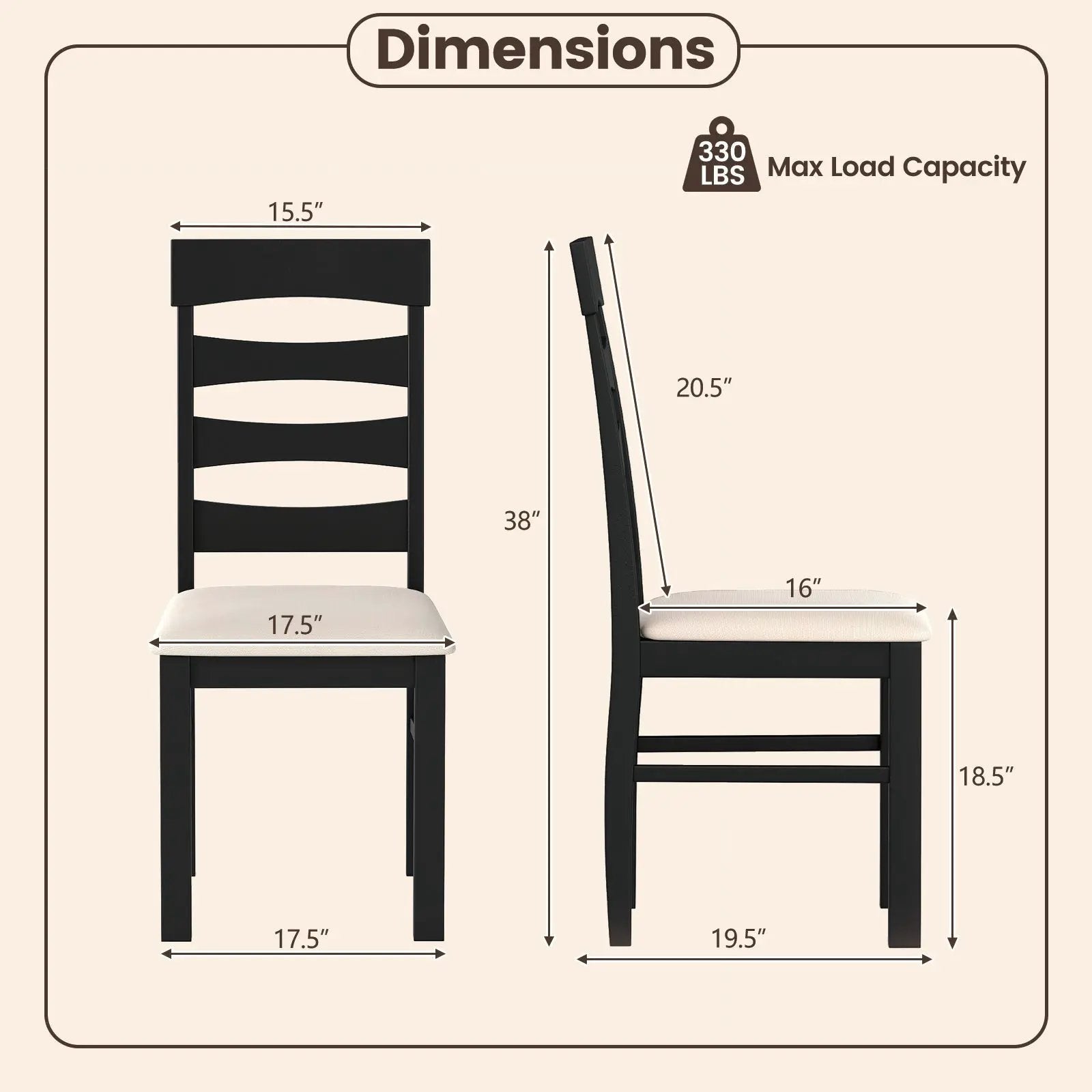 High Back Dining Room Chairs Set of 2 with Padded Seat-Black by DirectDeals
