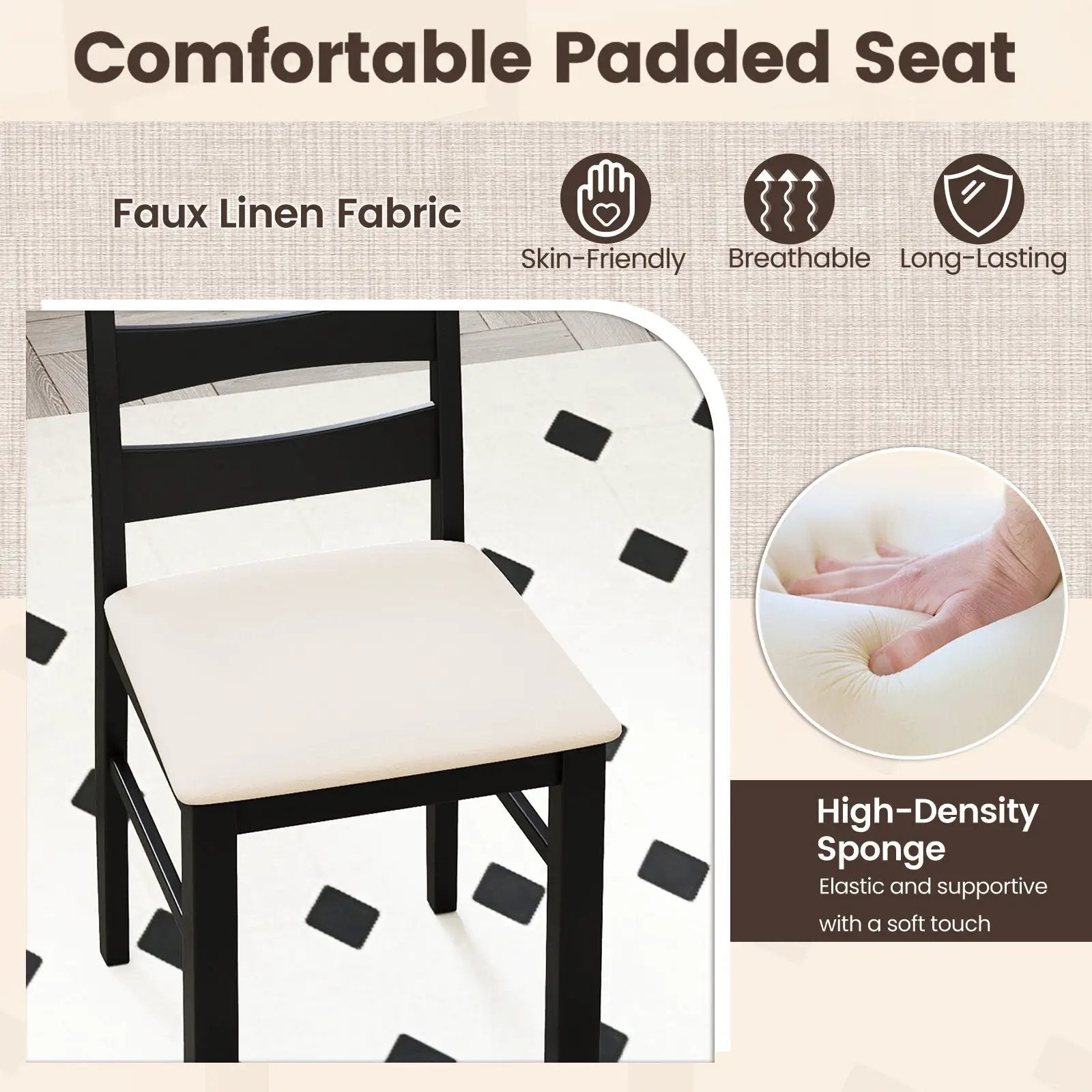 High Back Dining Room Chairs Set of 2 with Padded Seat-Black by DirectDeals