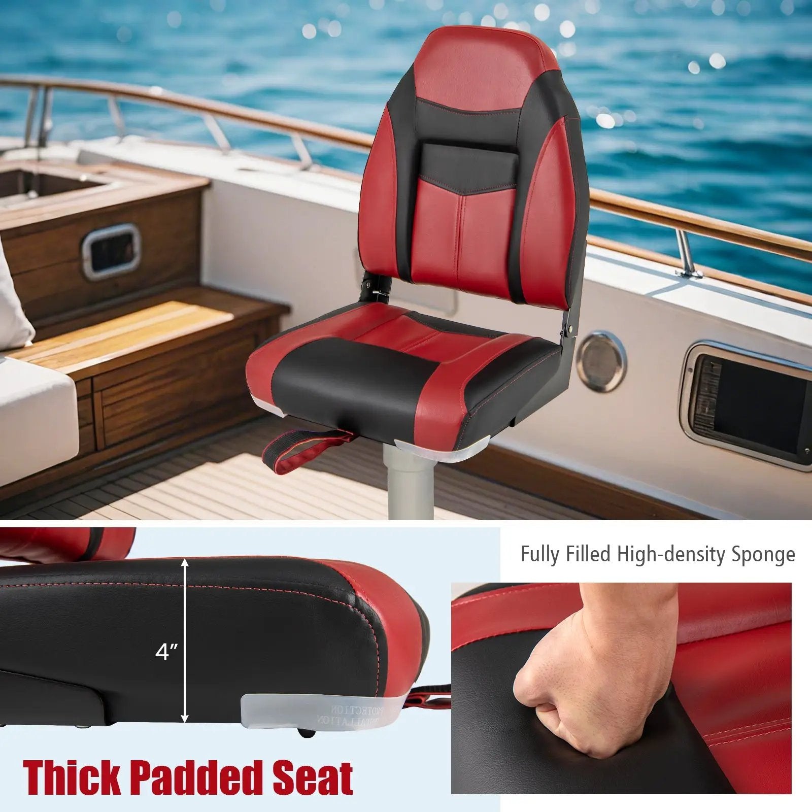 High Back Folding Boat Seat Set with Sponge Cushion-1 Piece by DirectDeals