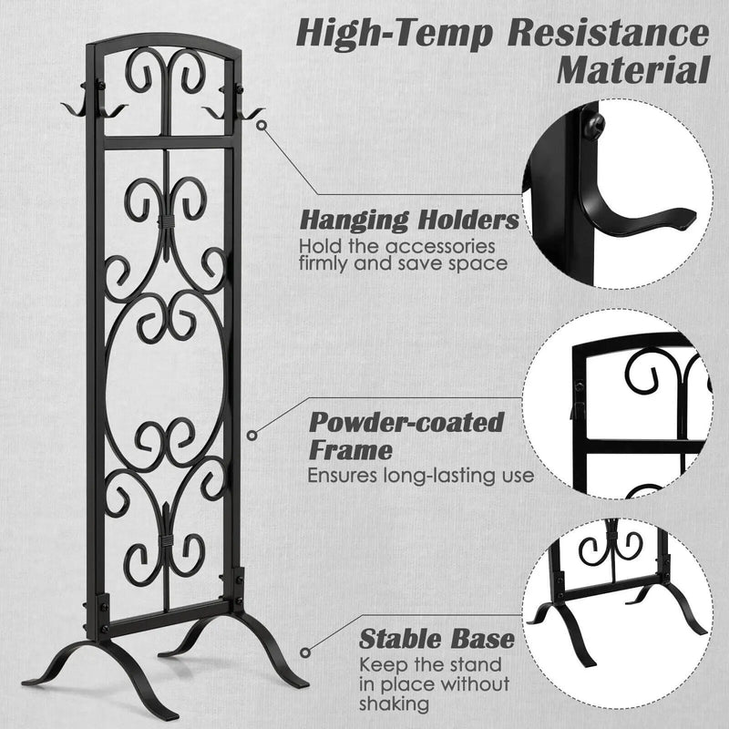 5 Piece Wrought Iron Fireplace Tools with Decor Holder-Black by DirectDeals