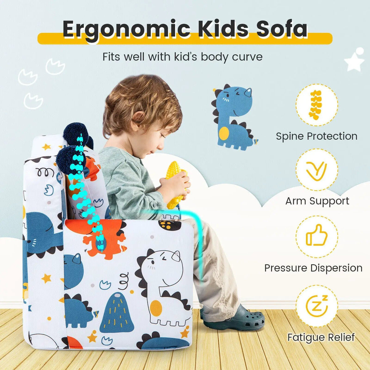 High-density Padding Kids Sofa with Armrest and Extra Pilow by DirectDeals