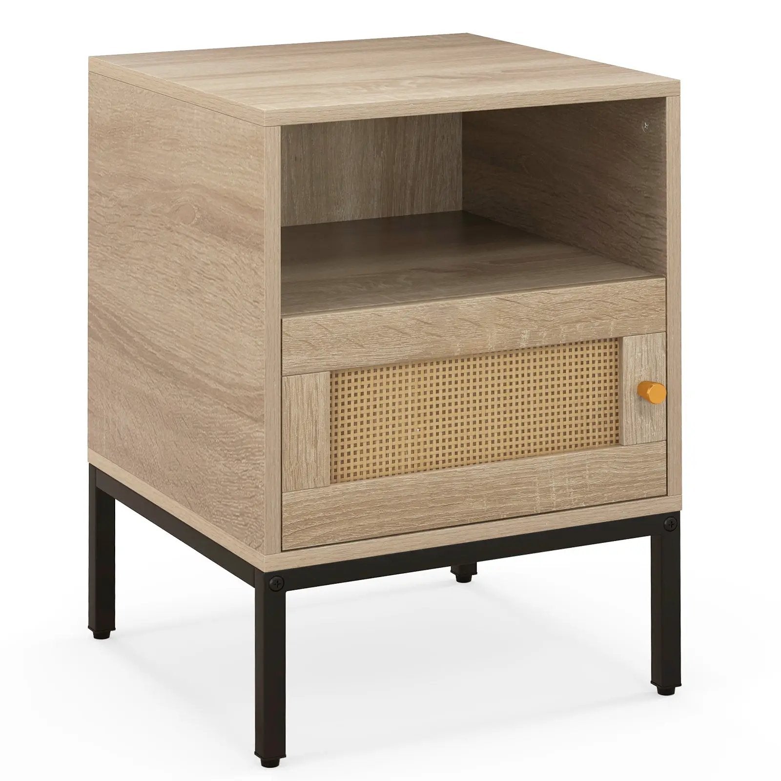 Home Boho Style Accent Table with Open Shelf and 1 Door Cabinet-Natural by DirectDeals