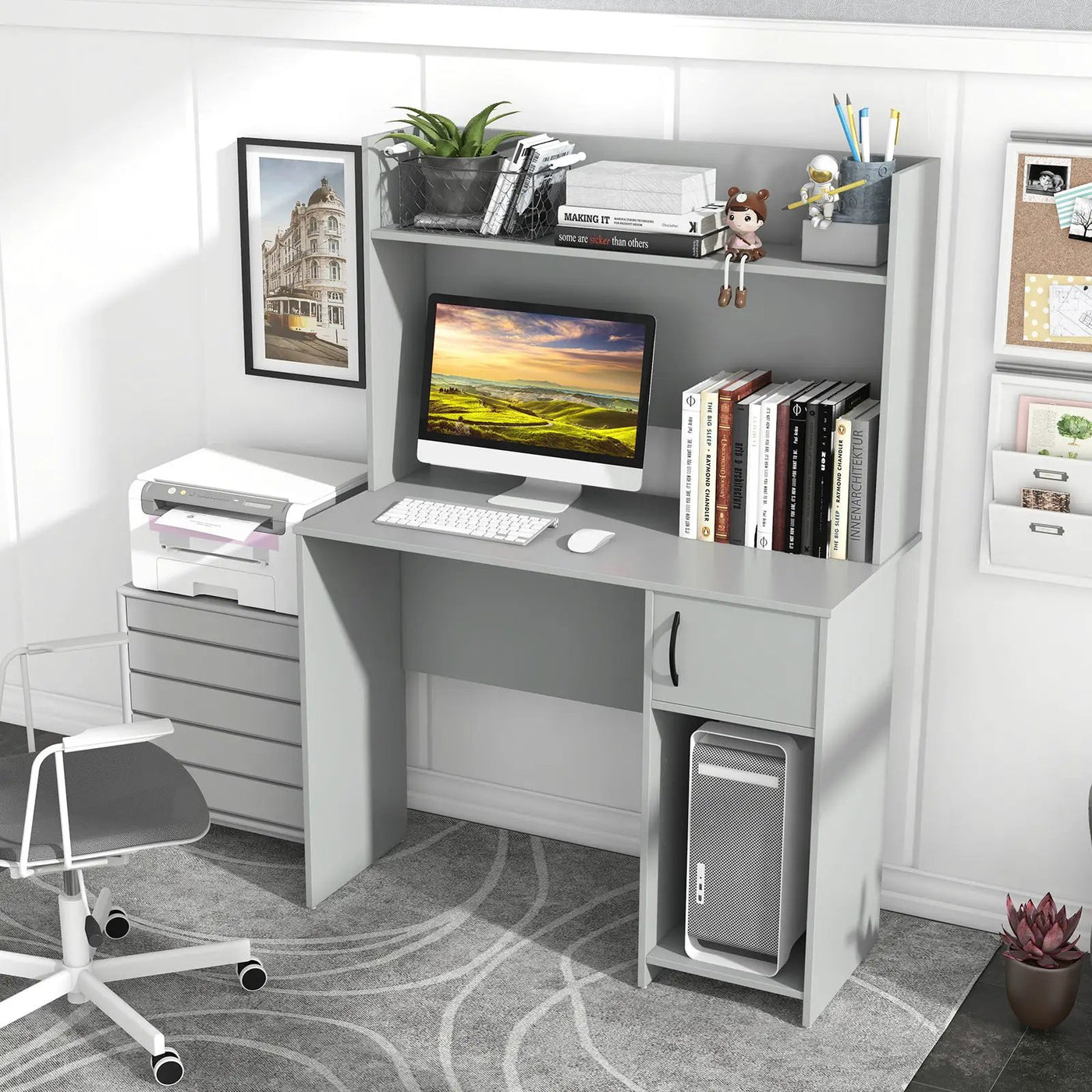 Home Office Desk with Raised Display Shelf and 2 Open Shelves by DirectDeals