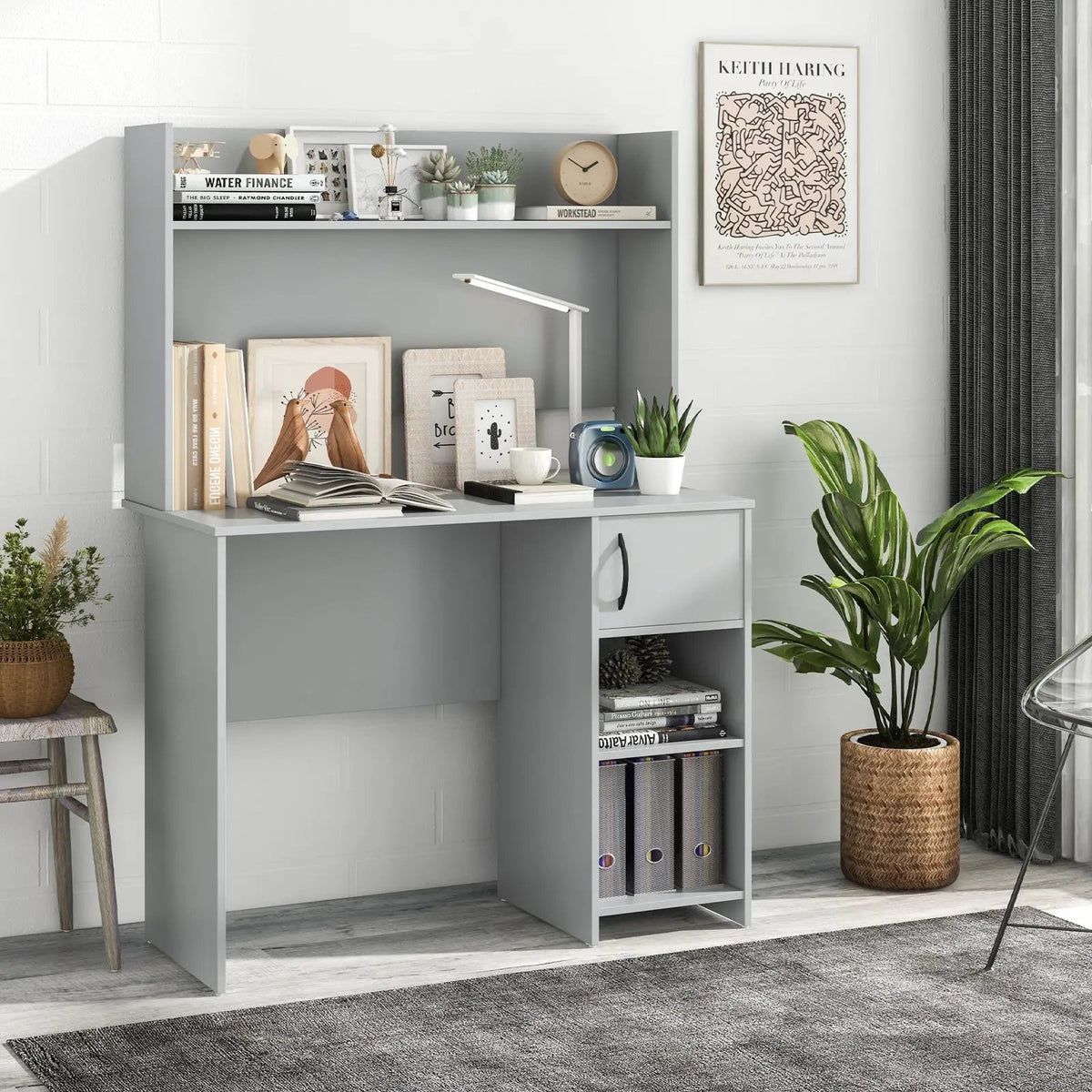 Home Office Desk with Raised Display Shelf and 2 Open Shelves by DirectDeals