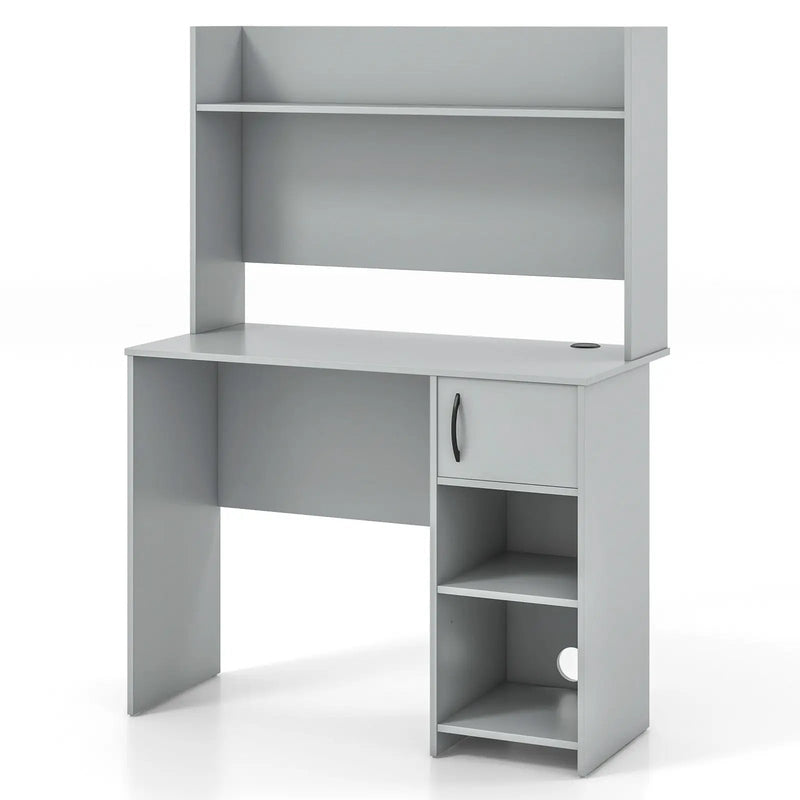 Home Office Desk with Raised Display Shelf and 2 Open Shelves by DirectDeals