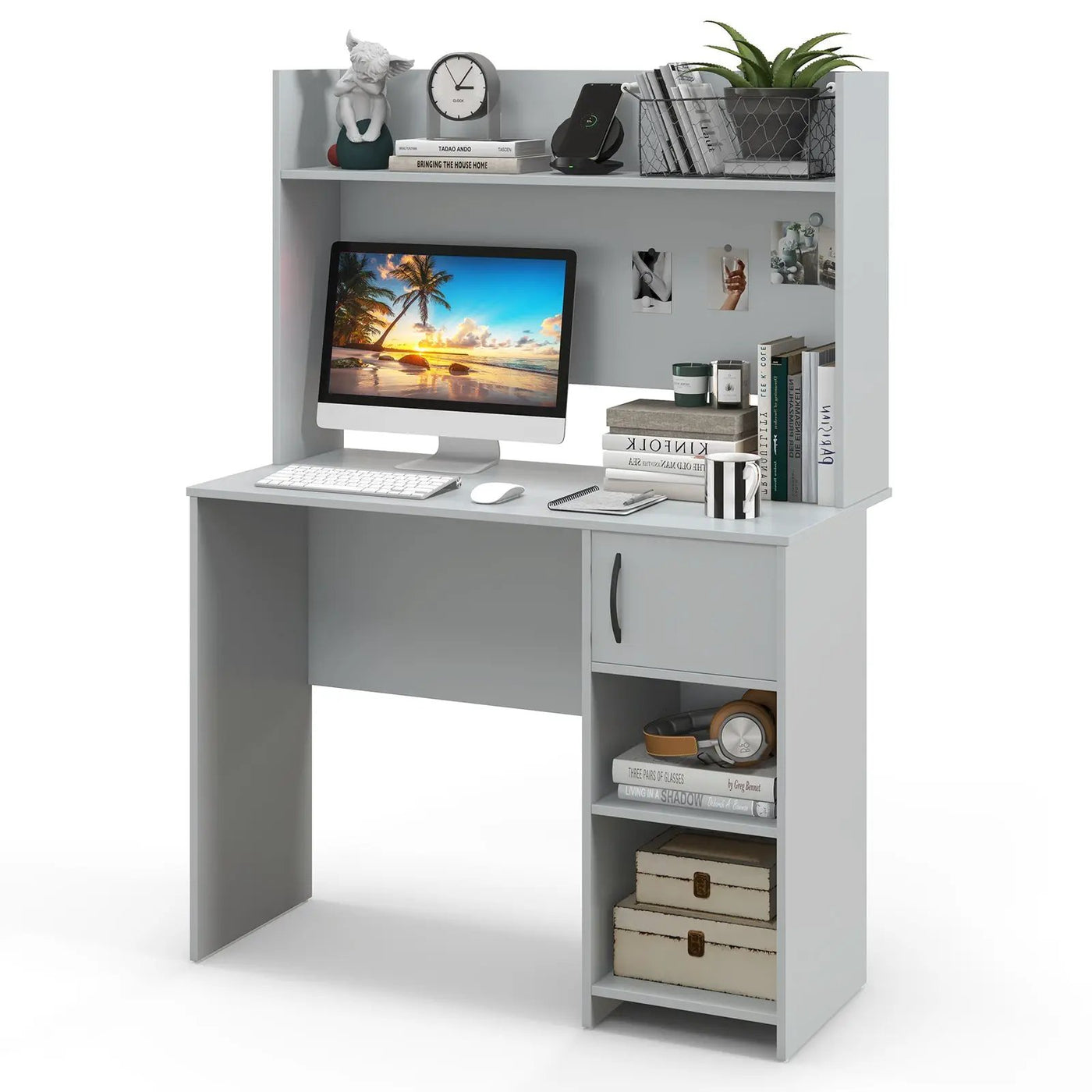Home Office Desk with Raised Display Shelf and 2 Open Shelves by DirectDeals