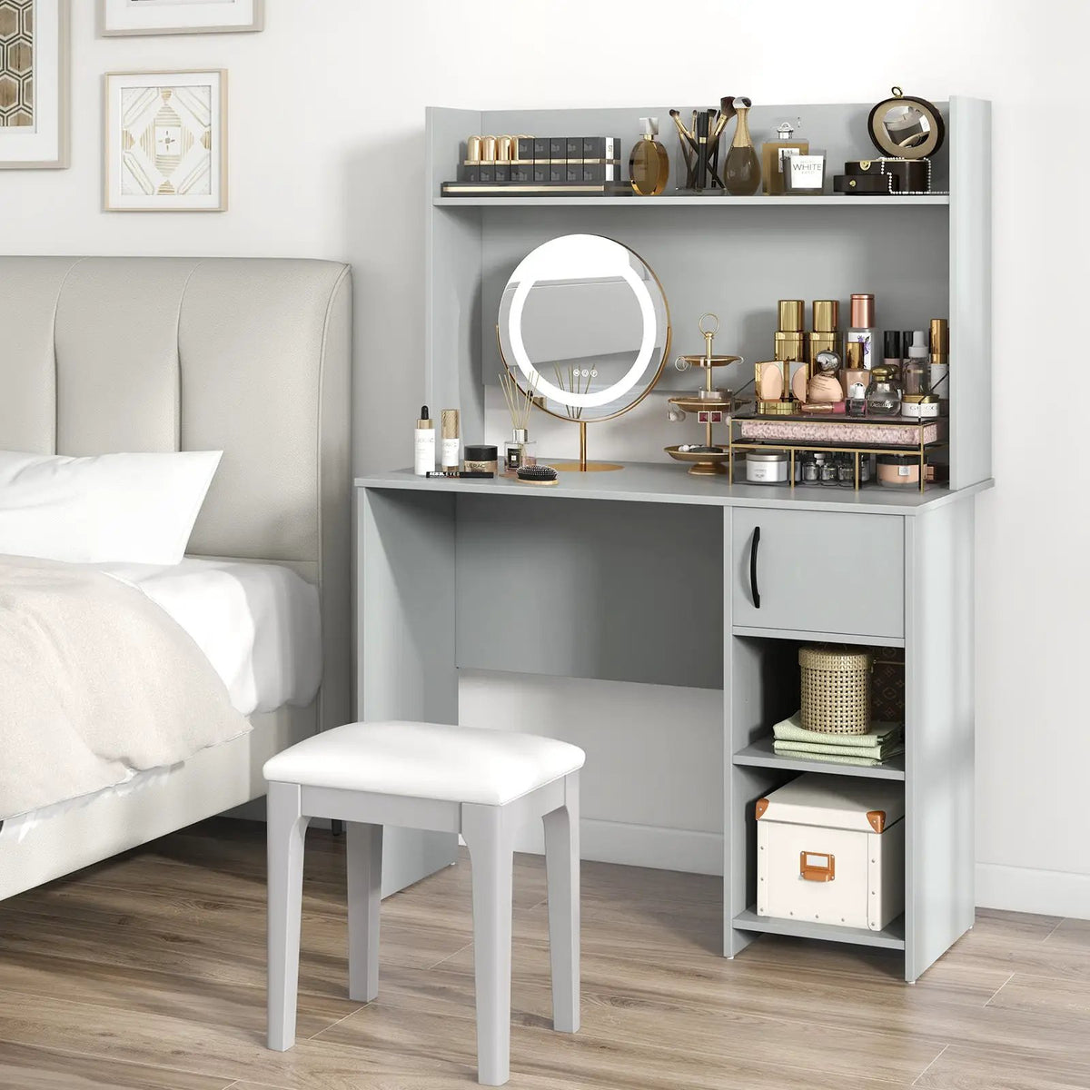 Home Office Desk with Raised Display Shelf and 2 Open Shelves by DirectDeals