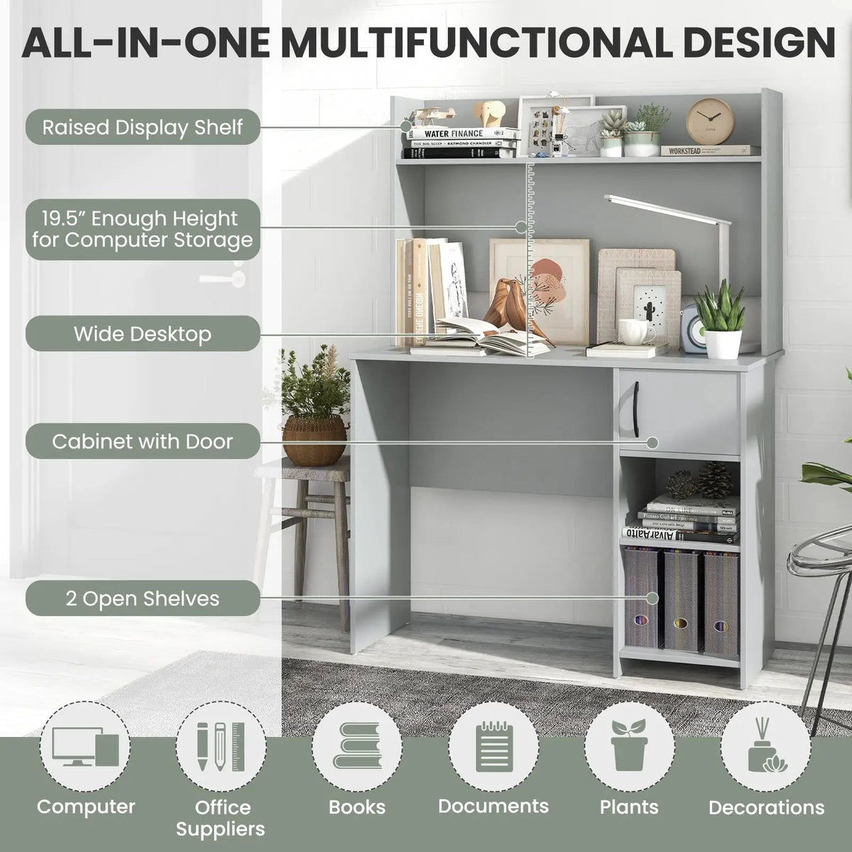 Home Office Desk with Raised Display Shelf and 2 Open Shelves by DirectDeals