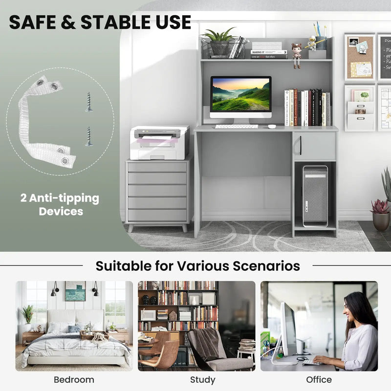 Home Office Desk with Raised Display Shelf and 2 Open Shelves by DirectDeals