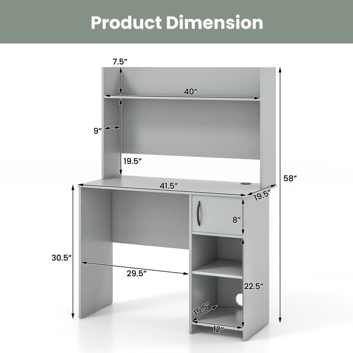 Home Office Desk with Raised Display Shelf and 2 Open Shelves by DirectDeals