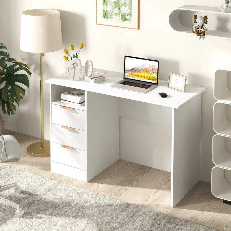 Home Office Desk with Power Outlet 3 Storage Drawers and Open Compartment-White by DirectDeals