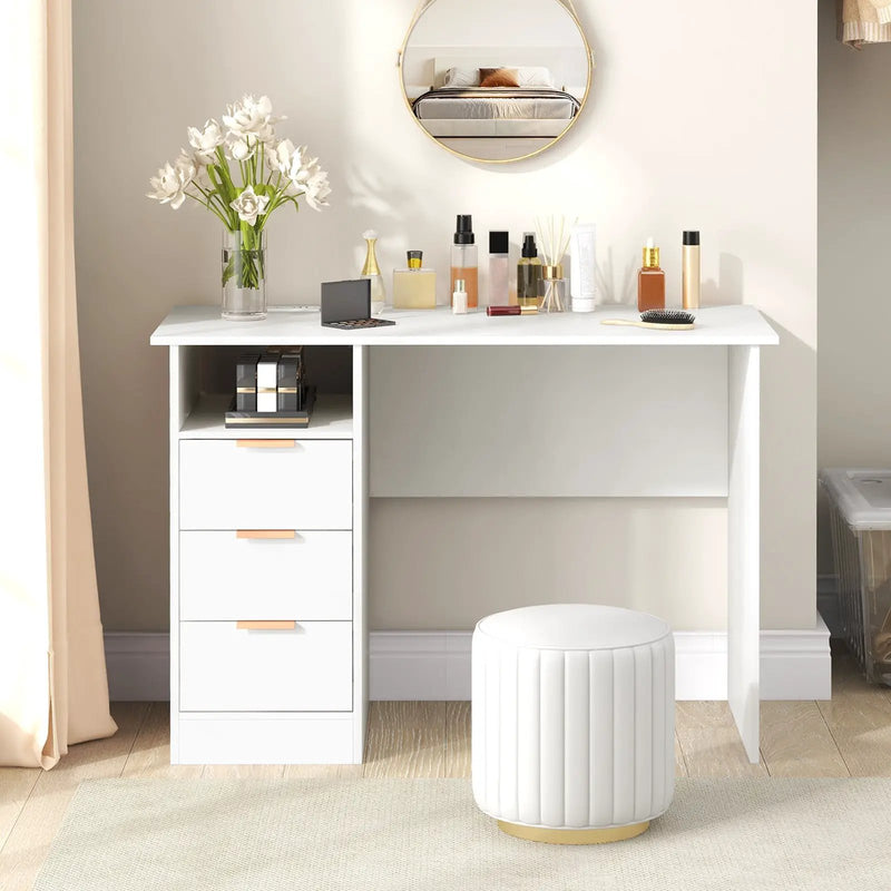 Home Office Desk with Power Outlet 3 Storage Drawers and Open Compartment-White by DirectDeals