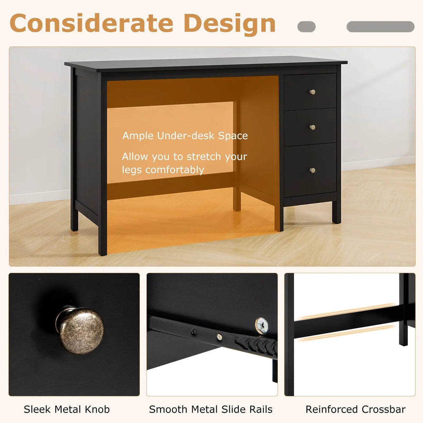3-Drawer Home Office Study Computer Desk with Spacious Desktop by DirectDeals