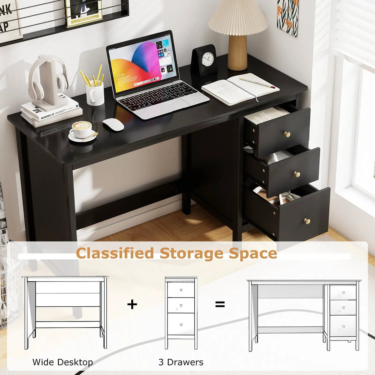 3-Drawer Home Office Study Computer Desk with Spacious Desktop by DirectDeals