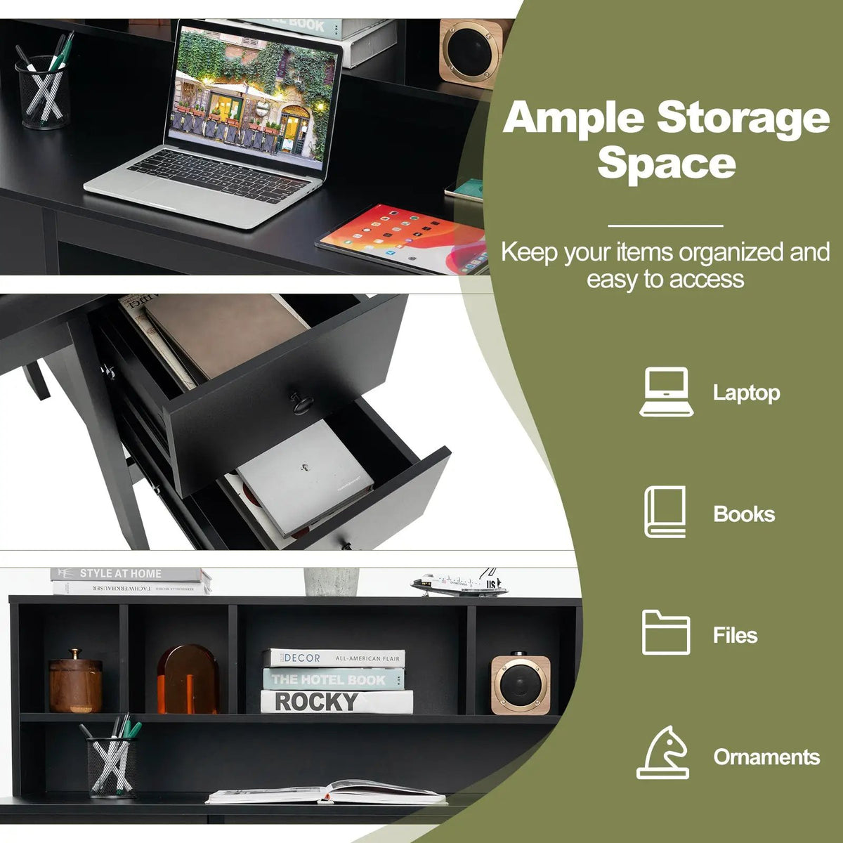 48 Inch Computer Desk with Drawers Power Outlets by DirectDeals