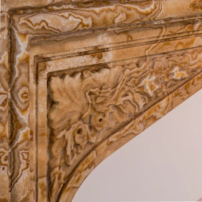Honey Onyx Translucent Natural Stone French Villa Style Hand-carved Fireplace Surround (W)6" (L)57" (H)52" by GobekDesign