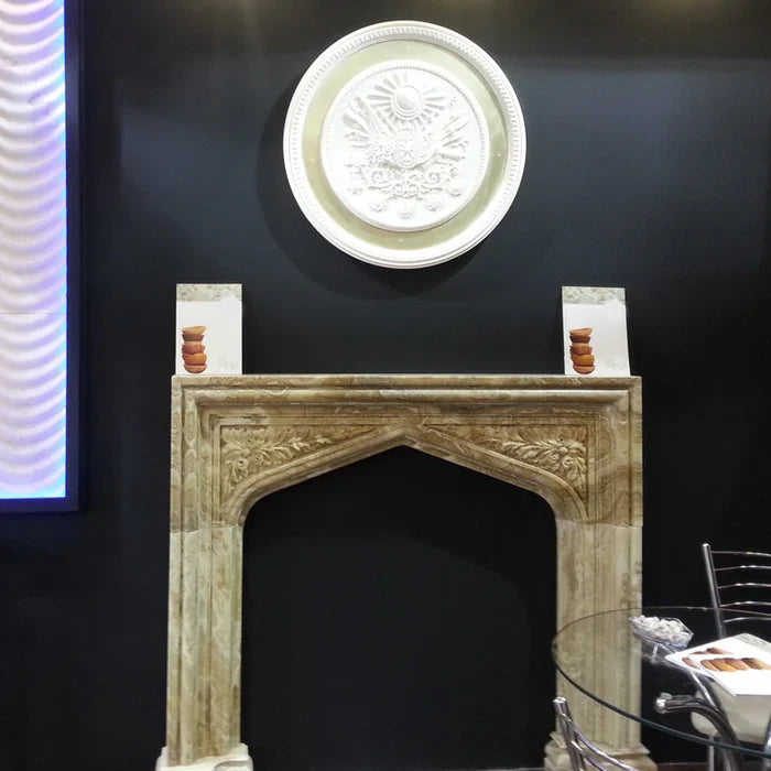 Honey Onyx Translucent Natural Stone French Villa Style Hand-carved Fireplace Surround (W)6" (L)57" (H)52" by GobekDesign