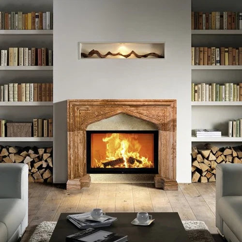 Honey Onyx Translucent Natural Stone French Villa Style Hand-carved Fireplace Surround (W)6" (L)57" (H)52" by GobekDesign