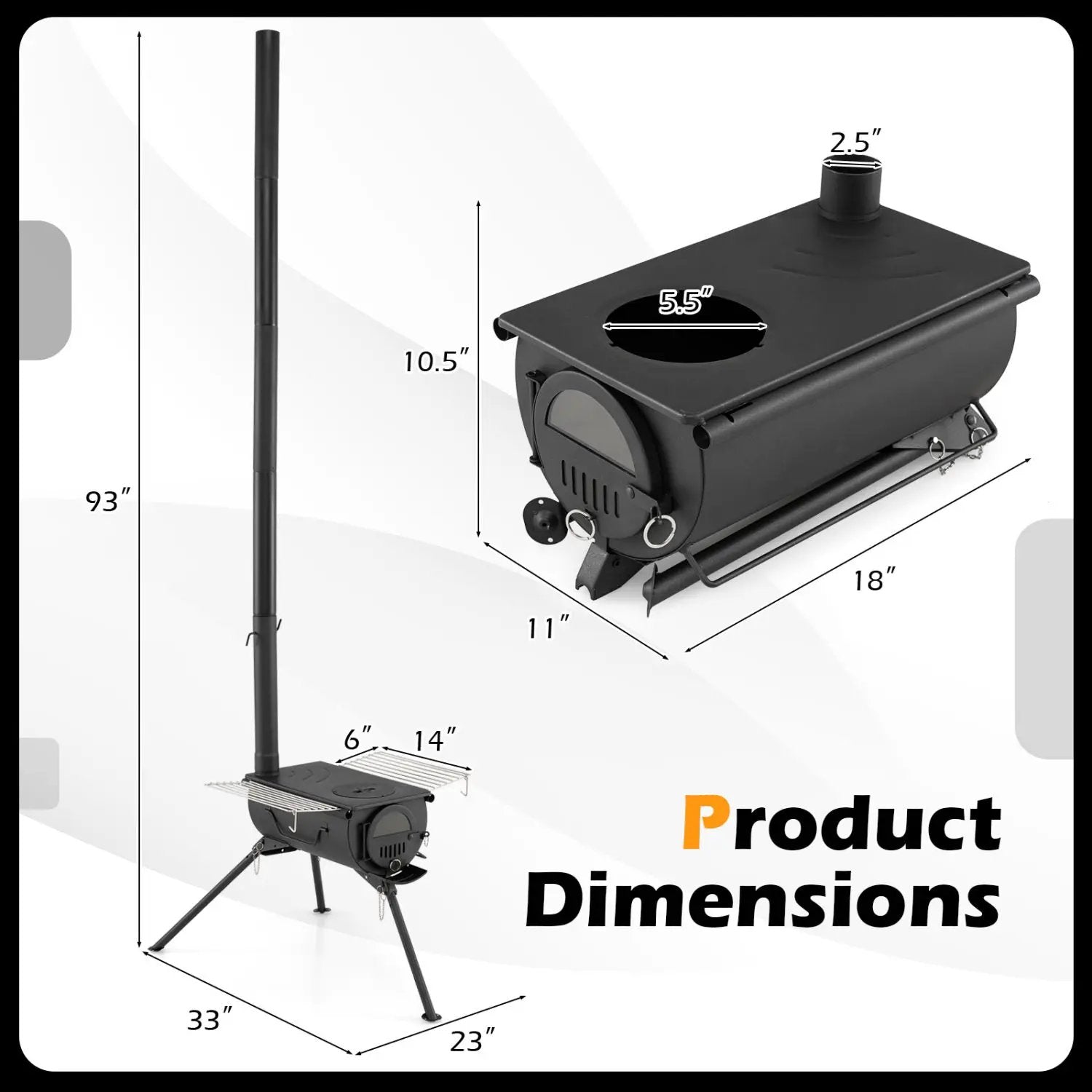Hot Tent Stove with Chimney Pipes and Foldable Legs for Outdoor Heating by DirectDeals