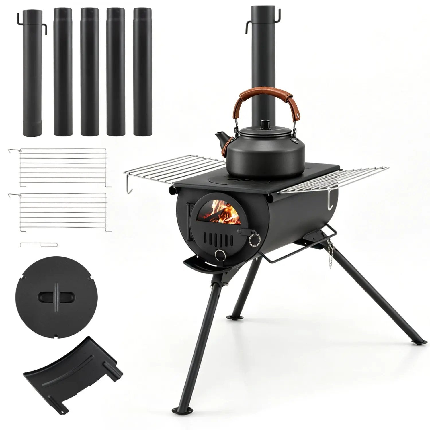Hot Tent Stove with Chimney Pipes and Foldable Legs for Outdoor Heating by DirectDeals