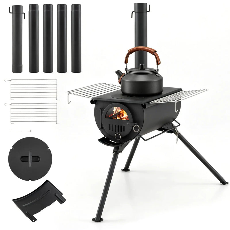 Hot Tent Stove with Chimney Pipes and Foldable Legs for Outdoor Heating by DirectDeals