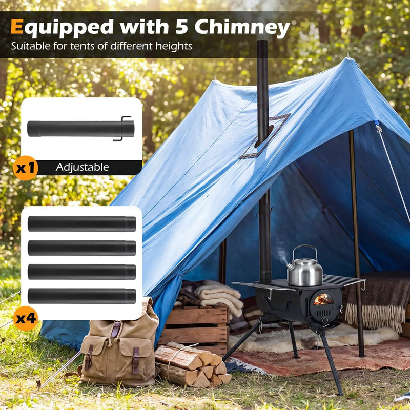 Hot Tent Stove with Chimney Pipes and Foldable Legs for Outdoor Heating by DirectDeals