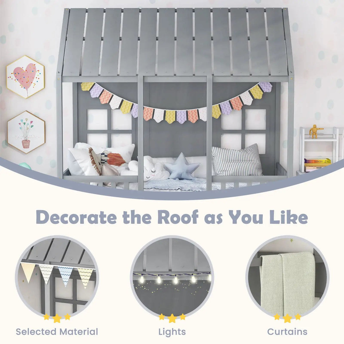 Twin Size Bed Frame House Bed with Trundle and 82 Inch Tall Roof by DirectDeals
