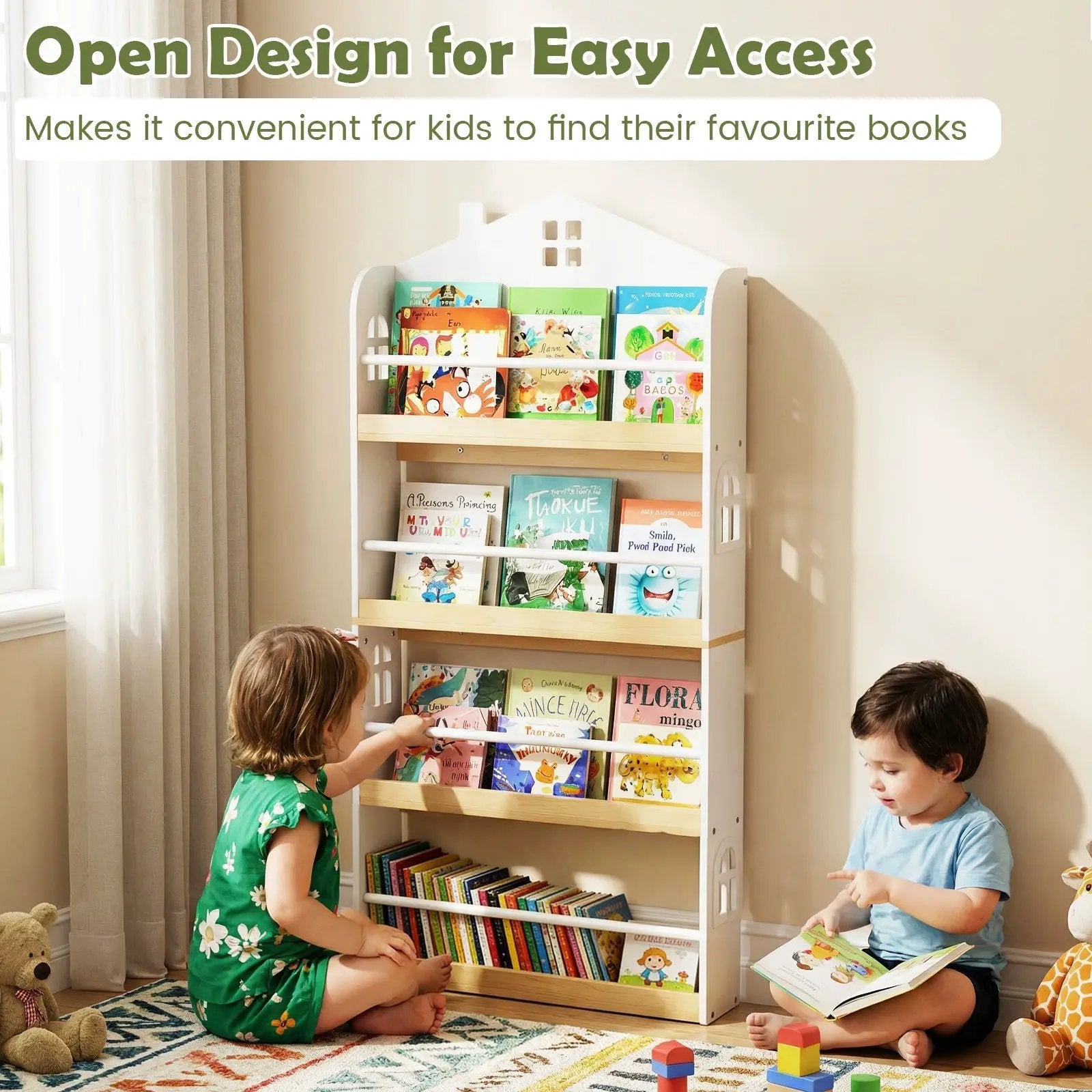 House-Shaped Kids Bookshelf with Anti-falling Baffles-White by DirectDeals