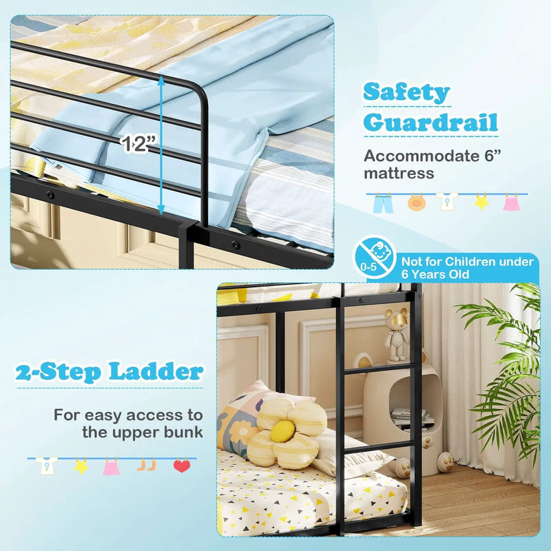 House-shaped Metal Twin Over Twin Low Bunk Bed-Black by DirectDeals