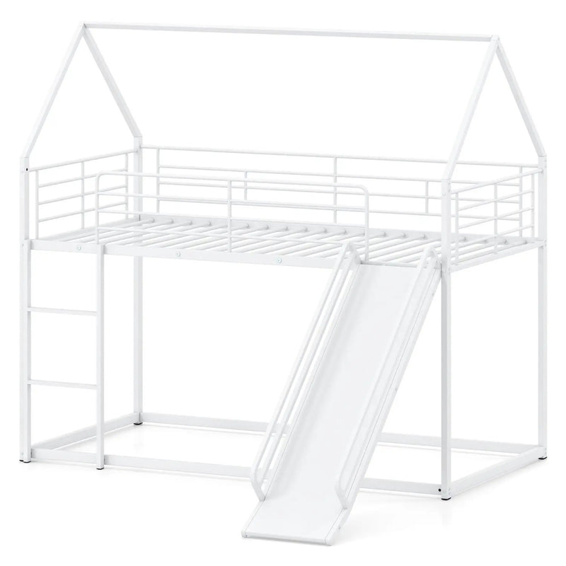 House-shaped Metal Twin Over Twin Low Bunk Bed-Black by DirectDeals