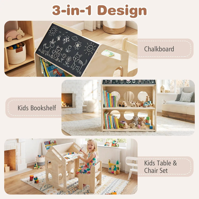 House-shaped Wooden Activity Kids Table Chair Set-Natural by DirectDeals