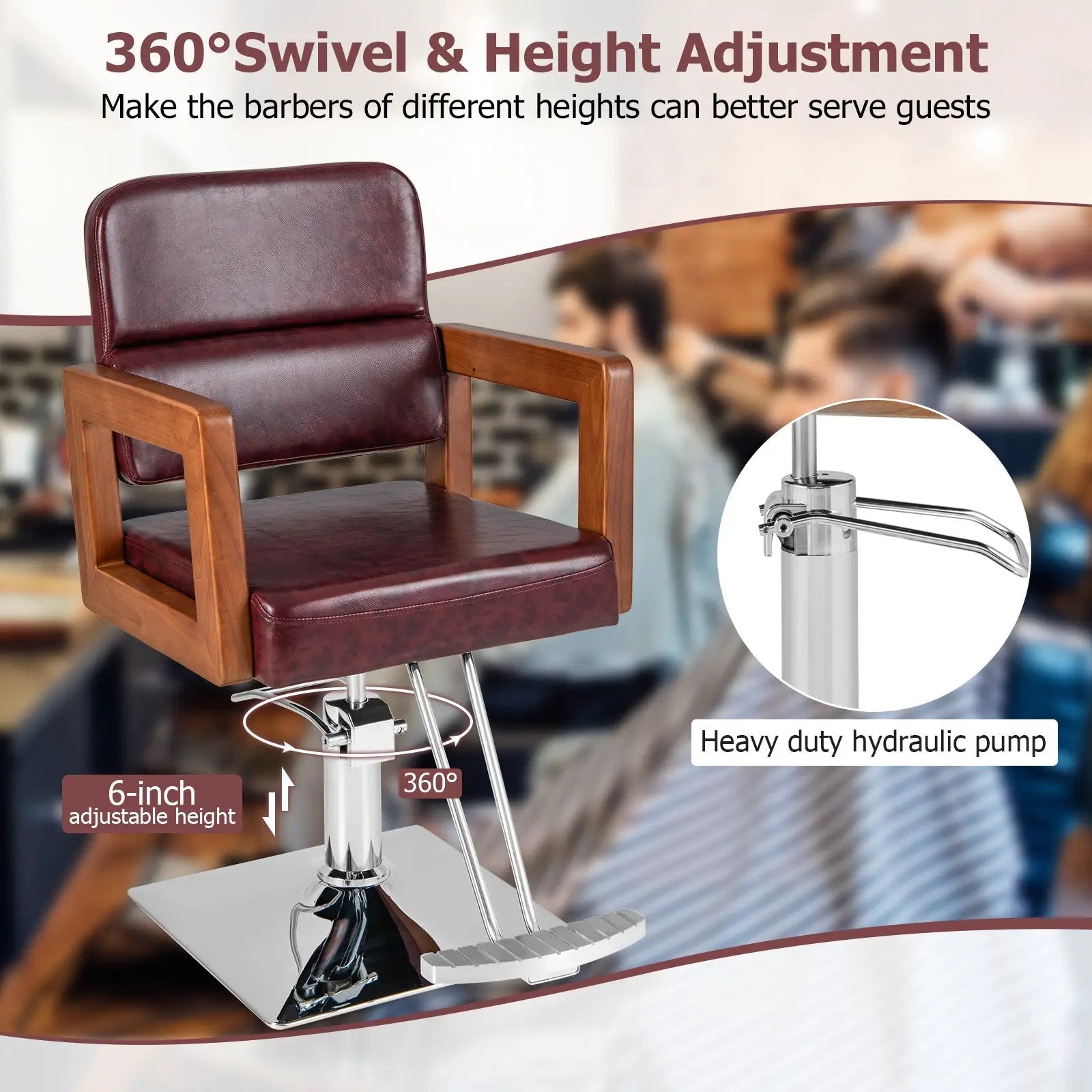 Hydraulic Barber Chair Salon Chair for Hair Stylist with 360 Degrees Swivel-Red by DirectDeals