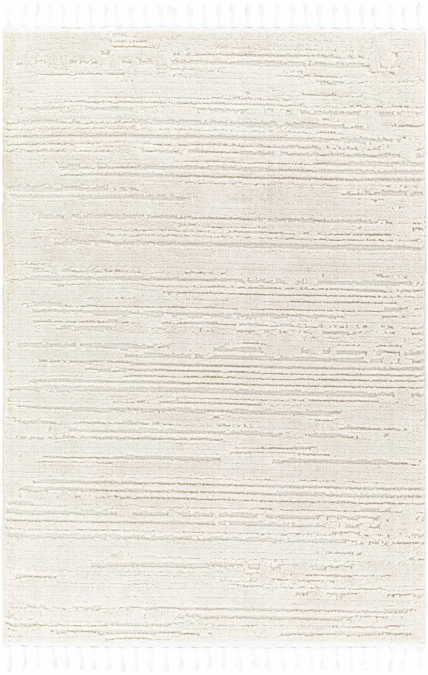 Ibarra Textured Ivory High/Low Pile Rug with Tassels by Boutique Rugs