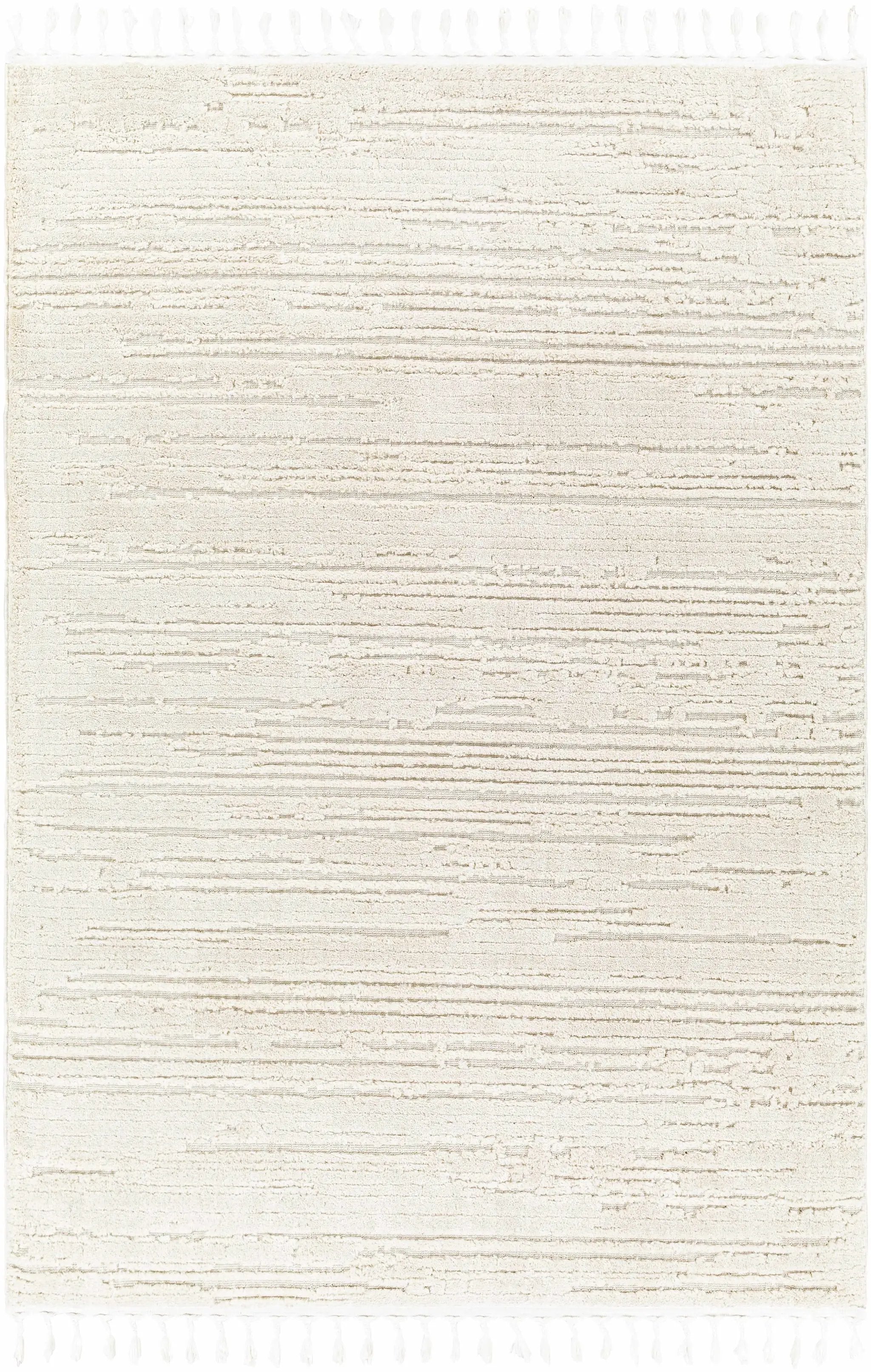Ibarra Textured Ivory High/Low Pile Rug with Tassels by Boutique Rugs
