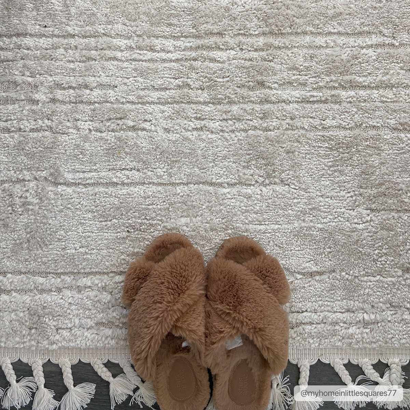 Ibarra Textured Ivory High/Low Pile Rug with Tassels by Boutique Rugs