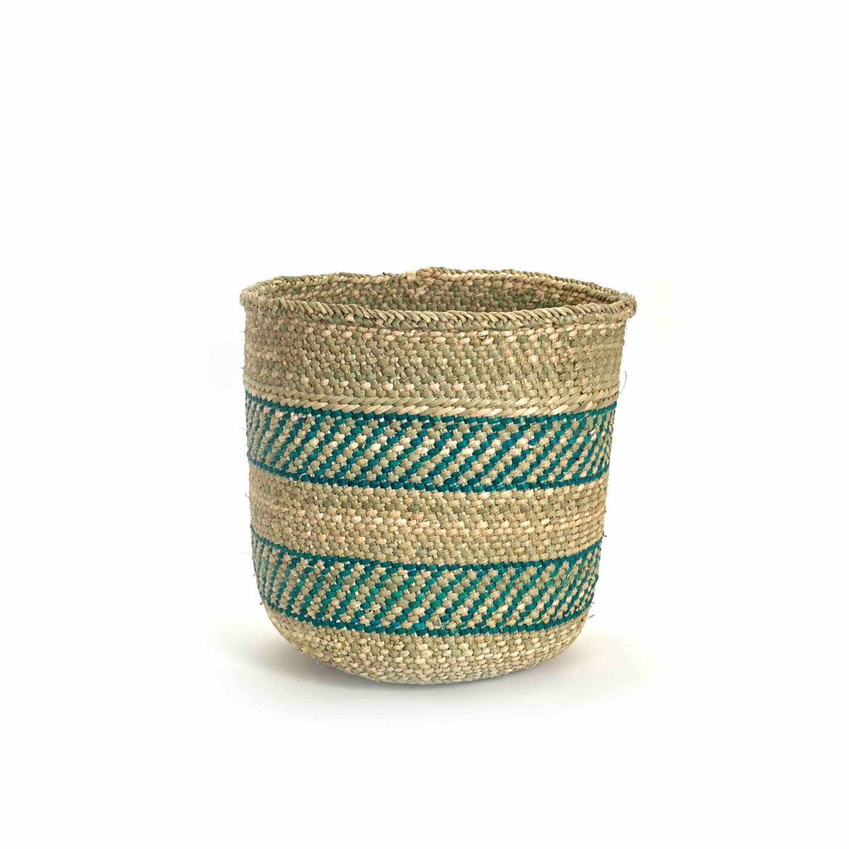 African Iringa woven basket with Turquoise Stripe, photo 4 of 10