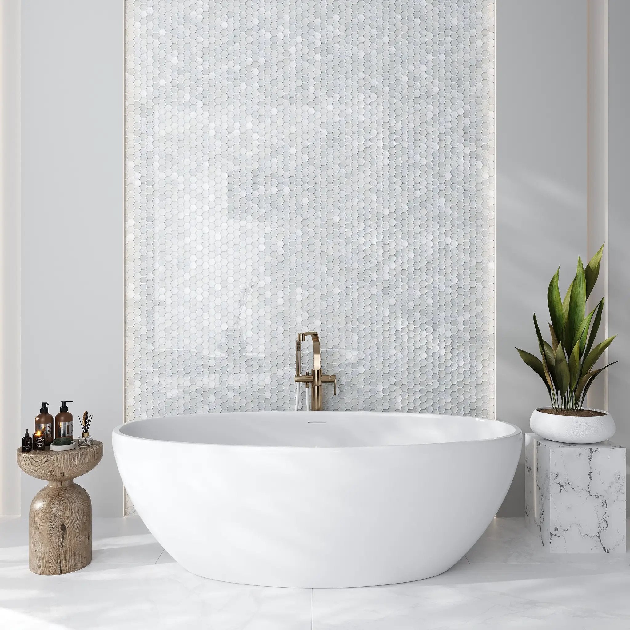 White 12x12 Hexagon Glossy Matte Glass Mosaic Tile (5 pack, 4.83 sq ft/case) by Apollo Tile