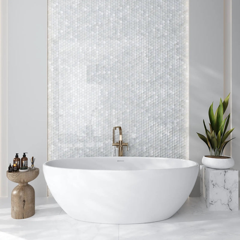 White 12x12 Hexagon Glossy Matte Glass Mosaic Tile (5 pack, 4.83 sq ft/case) by Apollo Tile