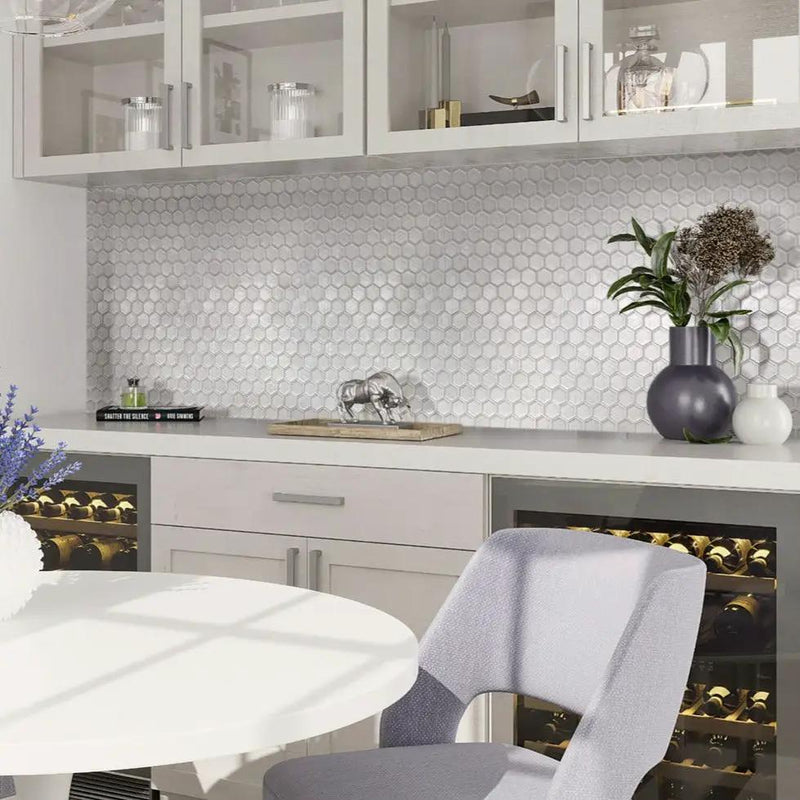 White 12x12 Hexagon Glossy Matte Glass Mosaic Tile (5 pack, 4.83 sq ft/case) by Apollo Tile